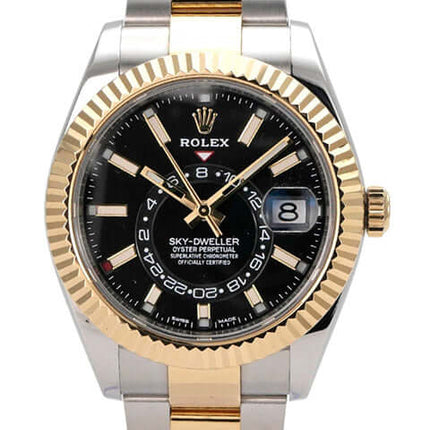 Rolex Sky-Dweller Edelstahl Gelbgold 326933 Schwarz mit schwarzem Zifferblatt und Oyster-Armband aus Edelstahl/Gelbgold.