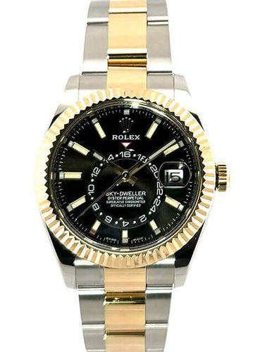 Rolex Sky-Dweller Edelstahl Gelbgold 326933 schwarzes Zifferblatt