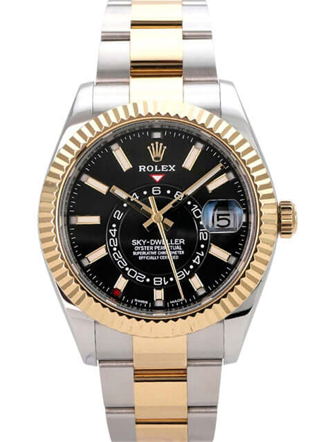 Rolex Sky-Dweller Edelstahl Gelbgold 326933 Schwarz mit schwarzem Zifferblatt und Oyster-Armband