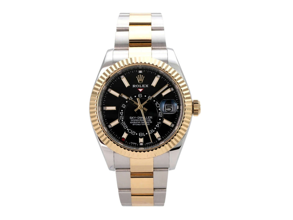 Rolex Sky-Dweller Edelstahl Gelbgold 326933 Schwarz mit schwarzem Zifferblatt und Oyster-Armband