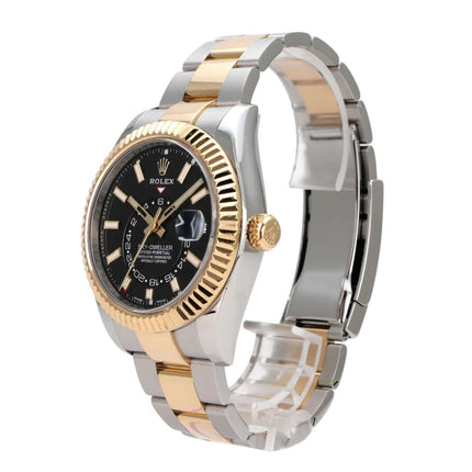 Rolex Sky-Dweller Edelstahl Gelbgold 326933 Schwarz, Luxusuhren mit schwarzem Zifferblatt und Oyster-Armband
