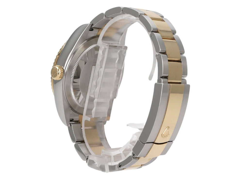 Rolex Sky-Dweller Edelstahl Gelbgold 326933 Schwarz seitliche Ansicht mit poliertem Armband