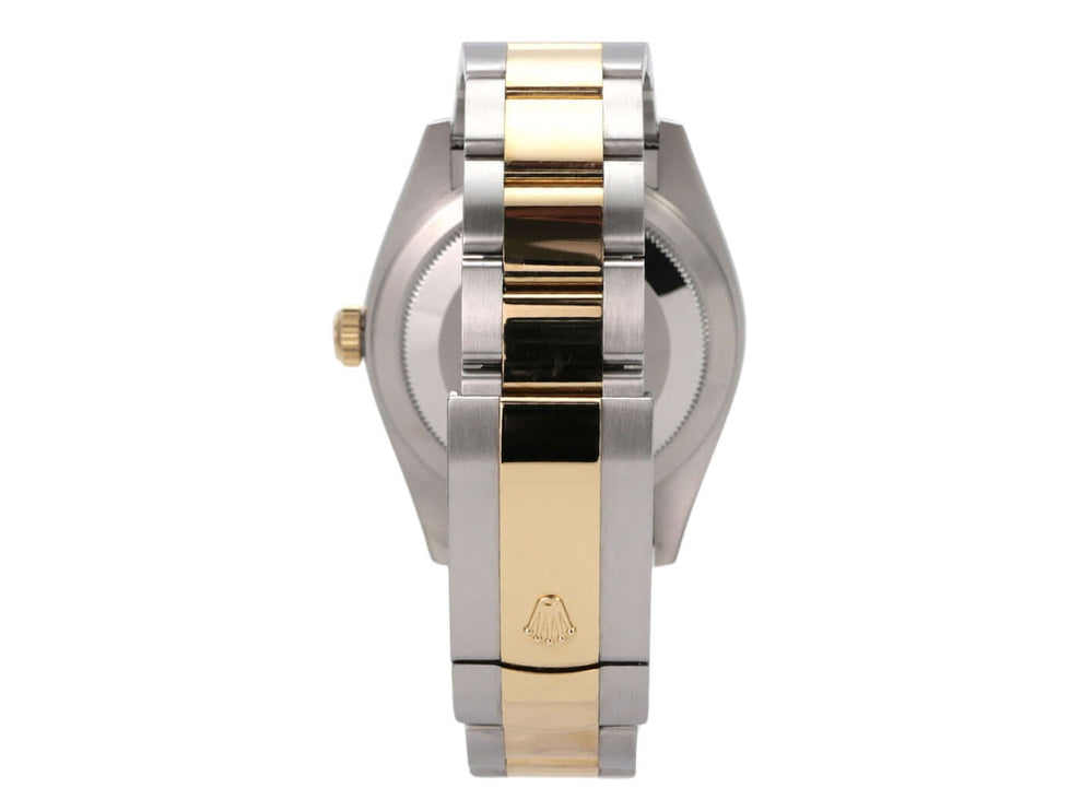 Rolex Sky-Dweller Edelstahl Gelbgold 326933 Schwarz Ansicht der Rückseite mit Oyster-Armband in Edelstahl und Gelbgold.
