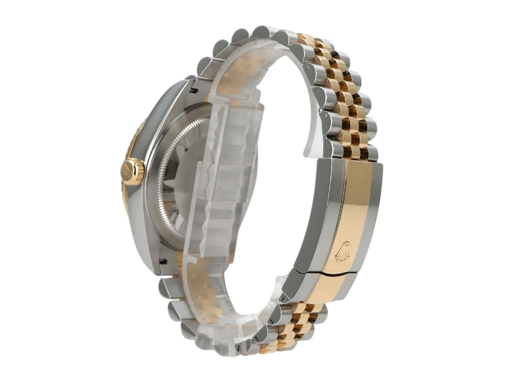 Rolex Sky-Dweller 326933 Schwarz Jubile-Band Ansicht der Seite mit Edelstahl- und Gelbgoldarmband.