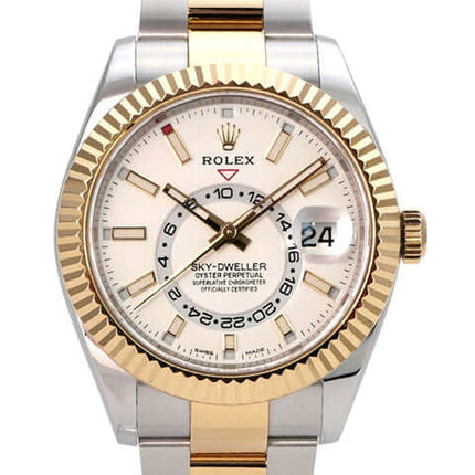 Rolex Sky-Dweller Edelstahl Gelbgold 326933 Weiß mit weißem Zifferblatt und Goldlünette