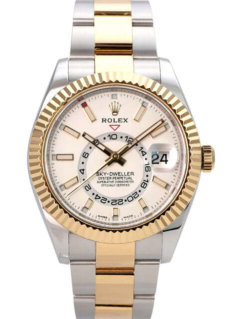 Rolex Sky-Dweller Edelstahl Gelbgold 326933 Weiß mit weißem Zifferblatt und Goldlünette