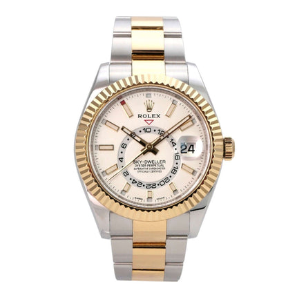 Rolex Sky-Dweller Edelstahl Gelbgold 326933 Weiß, Luxus Uhr mit weißem Zifferblatt und Oyster-Armband