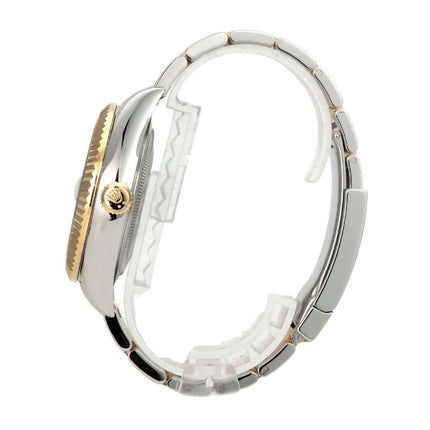 Rolex Sky-Dweller Edelstahl Gelbgold 326933 Weiß, Seitenansicht mit weißem Zifferblatt und Oyster-Armband