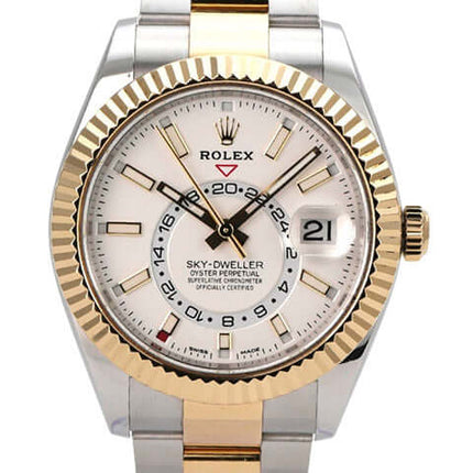 Rolex Sky-Dweller Edelstahl / Gelbgold 326933 Weiß mit weißem Zifferblatt und Oyster-Armband