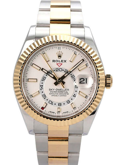 Rolex Sky-Dweller Edelstahl / Gelbgold 326933 Weiß mit weißem Zifferblatt und Oyster-Armband
