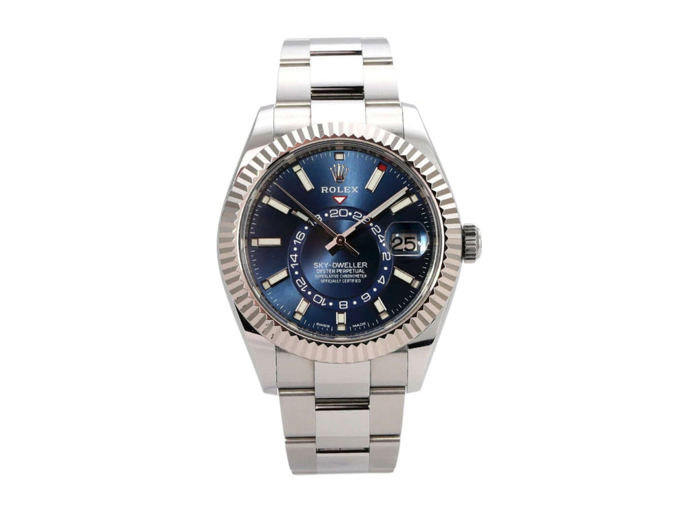 Rolex Sky-Dweller Edelstahl / Weißgold 326934 Blau mit blauem Zifferblatt und 18 kt Weißgold Lünette