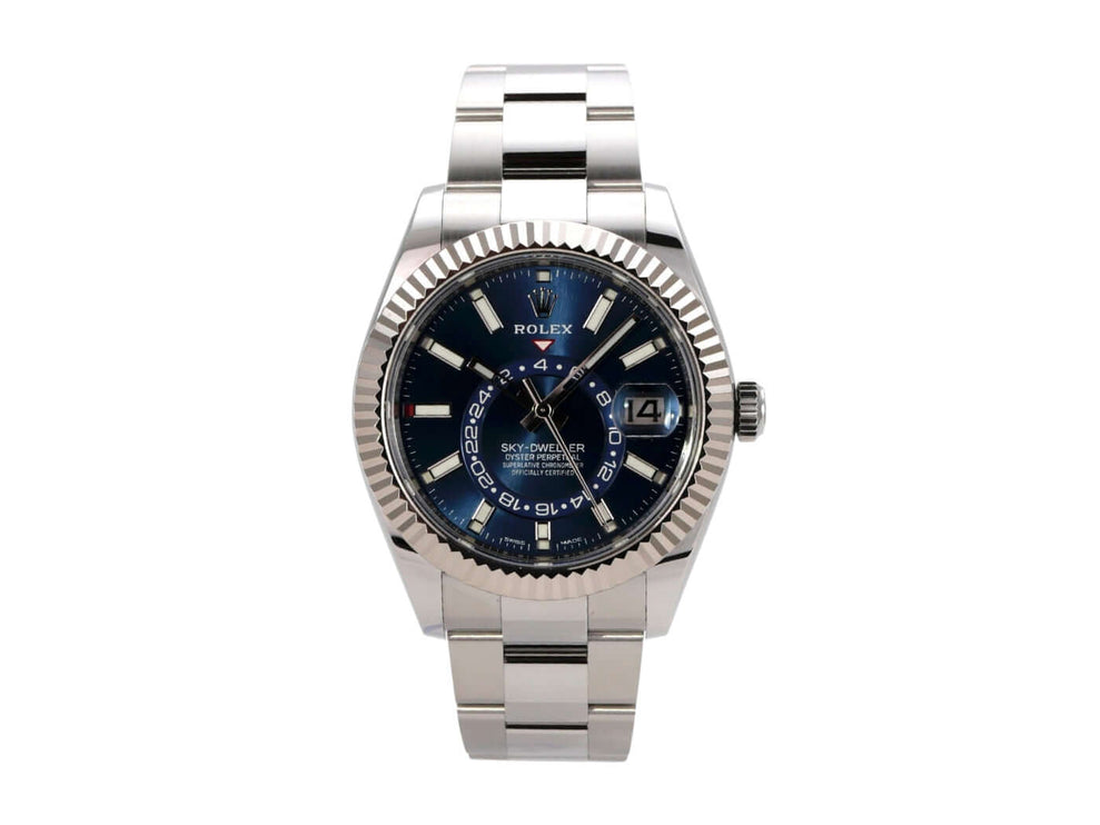 Rolex Sky-Dweller Edelstahl Weißgold Ref. 326934 mit blauem Zifferblatt und Oyster-Armband