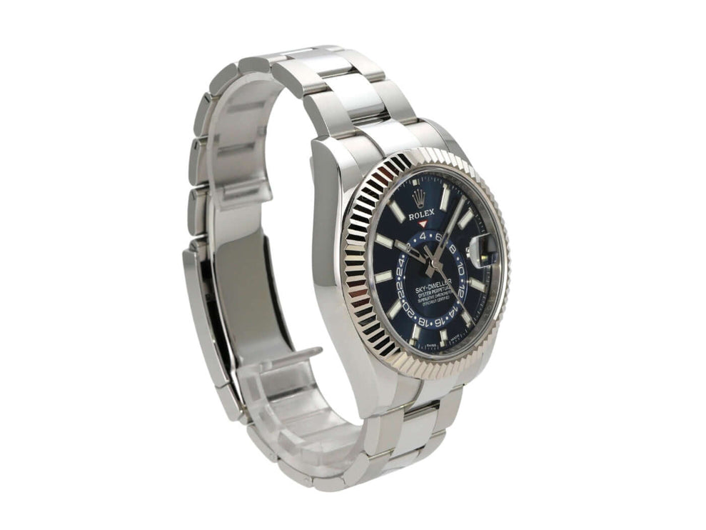 Rolex Sky-Dweller Edelstahl/Weißgold Ref. 326934 mit blauem Zifferblatt und Oyster-Armband, ungetragen von 2023.