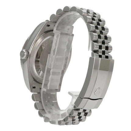 Rolex Sky-Dweller 326934 Edelstahl Weißgold Blau Jubile-Band seitliche Ansicht mit Jubile-Armband und Oysterclasp.