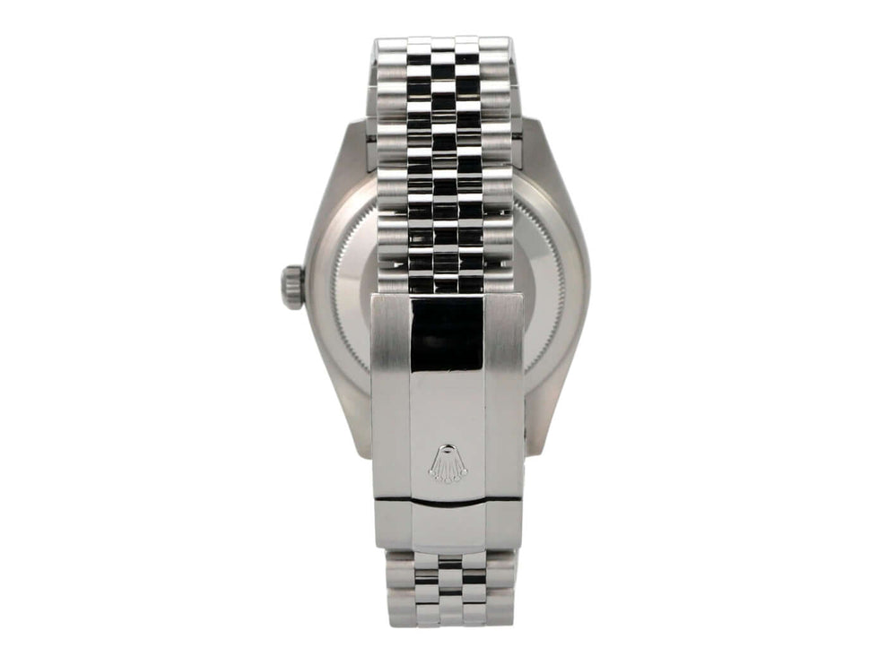 Rolex Sky-Dweller 326934 Edelstahl Weißgold Blau Jubile-Band Rückansicht des Armbands mit Oysterclasp-Faltschließe.