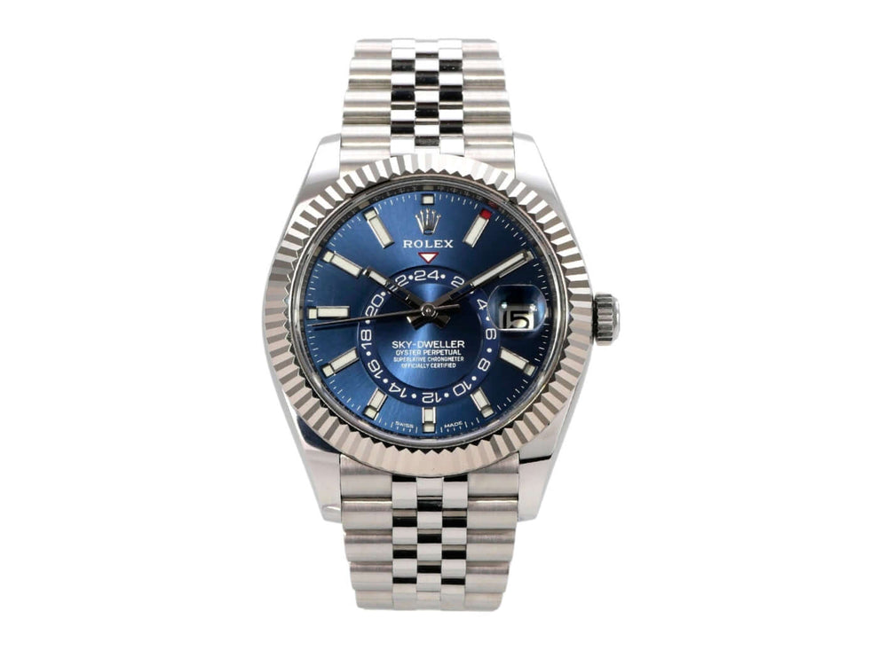Rolex Sky-Dweller 326934 Edelstahl Weißgold Blau Jubile-Band, blaues Zifferblatt, 42 mm