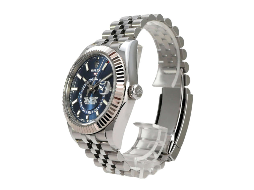 Rolex Sky-Dweller 326934 Edelstahl Weißgold Blau Jubile-Band, Luxusarmbanduhr mit blauem Zifferblatt