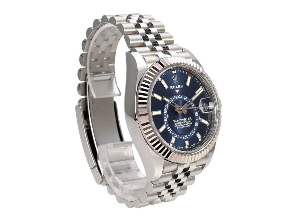 Rolex Sky-Dweller 326934 Edelstahl Weißgold Blau Jubile-Band, Luxus Uhr mit blauem Zifferblatt
