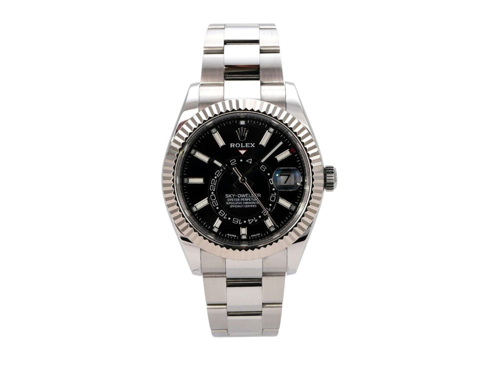 Rolex Sky-Dweller 326934 Schwarz mit Edelstahl- und Weißgold-Gehäuse und schwarzem Zifferblatt