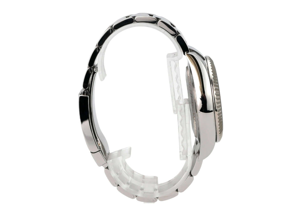 Rolex Sky-Dweller 326934 Schwarz seitliche Ansicht des Gehäuses aus Edelstahl und Weißgold.