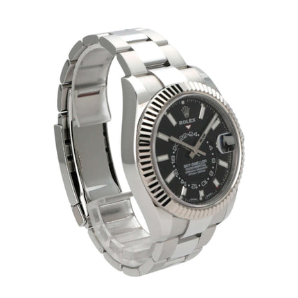 Rolex Sky-Dweller 326934 Edelstahl / Weißgold, schwarzes Zifferblatt, Oyster-Armband, 42 mm Gehäuse.