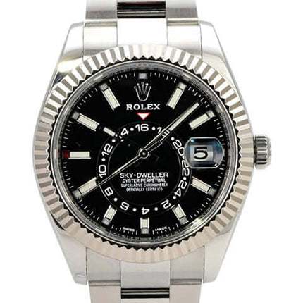 Rolex Sky-Dweller 326934 Schwarz Edelstahl mit schwarzem Zifferblatt, Weißgold-Lünette und Oyster-Armband