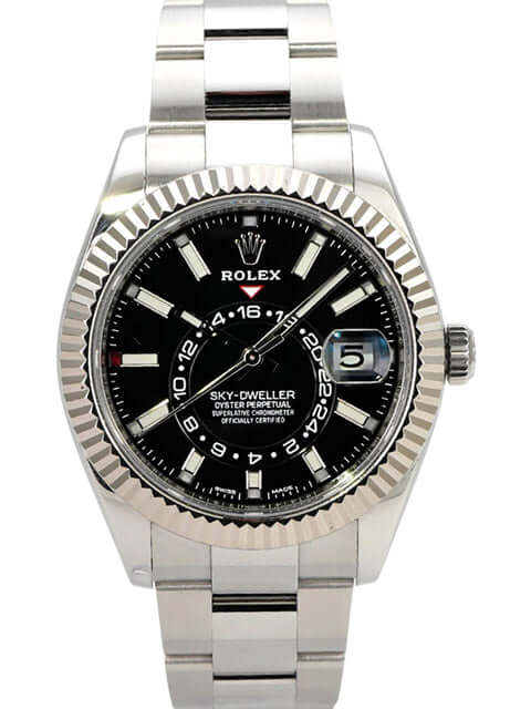 Rolex Sky-Dweller 326934 Schwarz Edelstahl mit schwarzem Zifferblatt, Weißgold-Lünette und Oyster-Armband