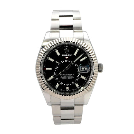 Rolex Sky-Dweller 326934 Schwarz Edelstahl, Luxus Herrenuhr mit schwarzem Zifferblatt und Weißgold-Lünette
