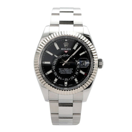 Rolex Sky-Dweller 326934, Edelstahl und Weißgold Uhr, schwarzes Zifferblatt, Oyster-Armband, Automatikwerk.