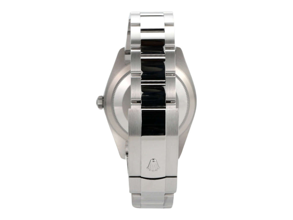 Detailansicht des Rolex Sky-Dweller 326934 mit Edelstahl- und Weißgold-Armband und Oysterclasp-Faltschließe.