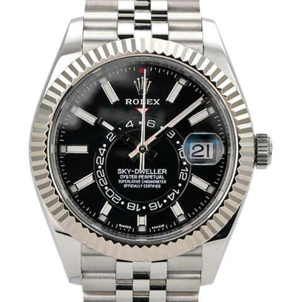 Rolex Sky-Dweller 326934 Schwarz Jubile-Band mit schwarzem Zifferblatt und Jubile-Armband aus Edelstahl.