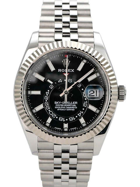 Rolex Sky-Dweller 326934 Schwarz Jubile-Band mit schwarzem Zifferblatt und Jubile-Armband aus Edelstahl.