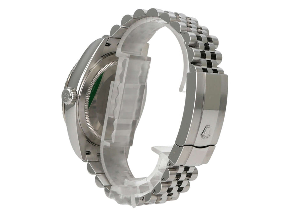 Rolex Sky-Dweller 326934 Schwarz Jubile-Band Ansicht von der Seite mit Jubile-Armband aus Edelstahl.