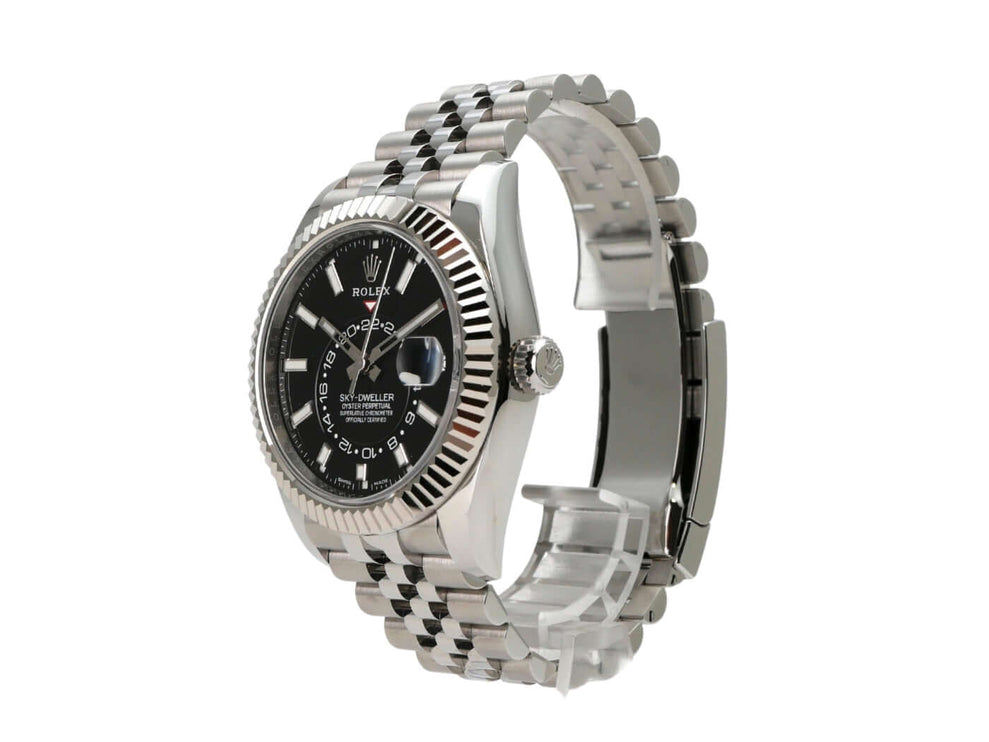 Rolex Sky-Dweller 326934 Schwarz Jubile-Band seitlich mit schwarzem Zifferblatt und Jubile-Armband