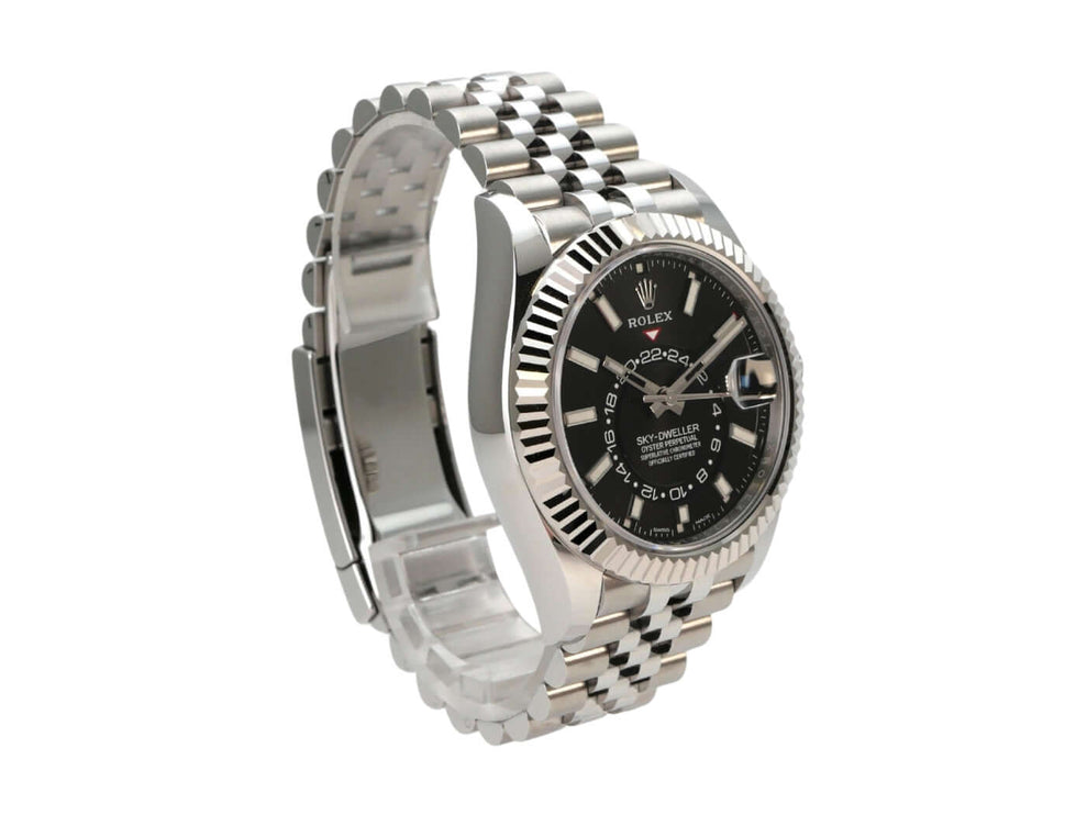 Rolex Sky-Dweller 326934 Schwarz Jubile-Band Automatikwerk mit schwarzem Zifferblatt und Jubile-Armband.