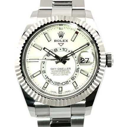 Rolex Sky-Dweller 326934 Edelstahl Weißgold Ref. 326934 weißes Zifferblatt, poliertes und satiniertes Gehäuse, Oyster-Armband, Datum anzeigen.