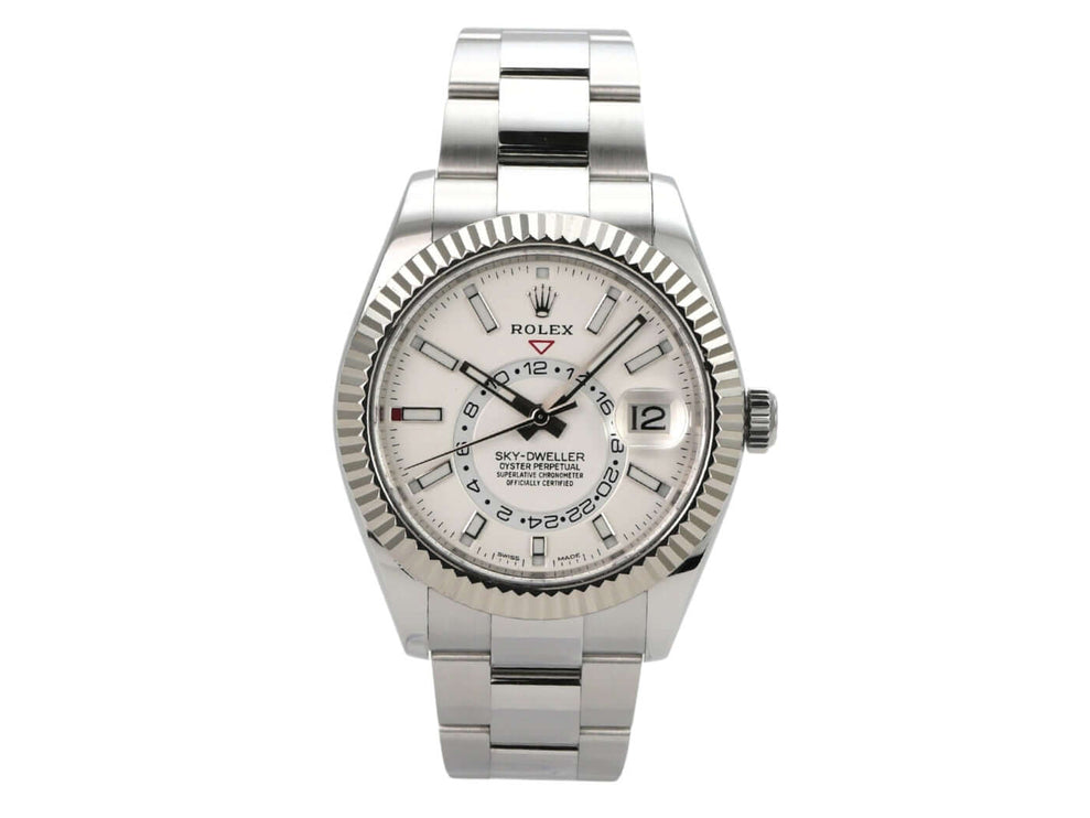 Rolex Sky-Dweller 326934 Weiß mit weißem Zifferblatt, Edelstahl- und Weißgoldgehäuse, Oyster-Armband und Ring-Command-Lünette