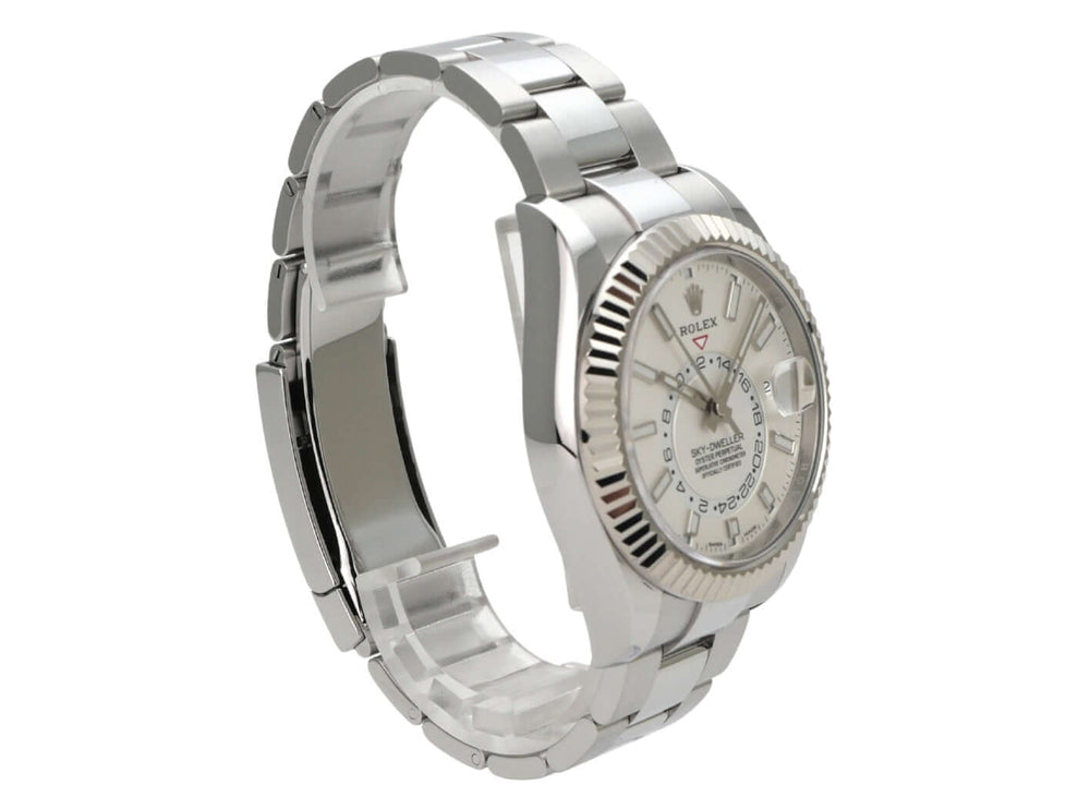 Rolex Sky-Dweller 326934 Weiß, Edelstahl- und Weißgold-Uhr mit weißem Zifferblatt und Oyster-Armband
