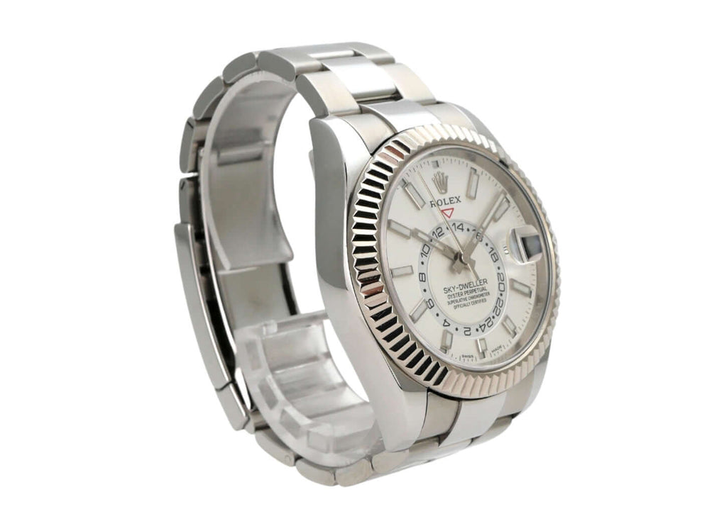 Rolex Sky-Dweller 326934 Weiß Edelstahl mit weißem Zifferblatt und drehbarer Lünette aus Weißgold