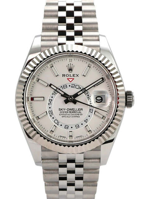 Rolex Sky-Dweller 326934 Weiß Jubile-Band mit weißem Zifferblatt und Edelstahl-Armband
