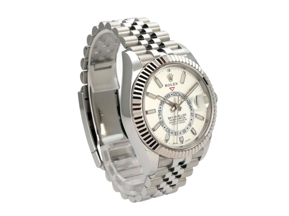 Rolex Sky-Dweller 326934 Weiß Jubile-Band Edelstahl Uhr mit weißem Zifferblatt und Jubile-Armband