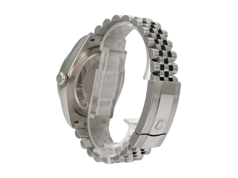 Rolex Sky-Dweller 326934 Weiß Jubile-Band seitliche Ansicht mit Jubile-Armband und Oysterclasp-Faltschließe.