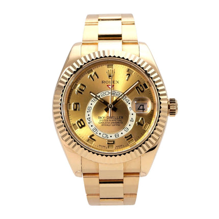 Rolex Sky-Dweller 326938 Gelbgold Champagnerfarben mit Oyster-Armband und champagnerfarbenem Zifferblatt