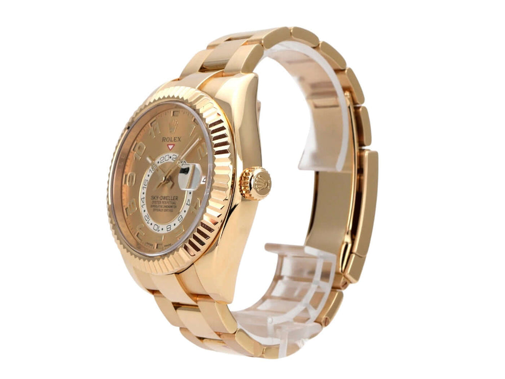 Rolex Sky-Dweller 326938 Gelbgold Champagnerfarben, luxuriöse Armbanduhr mit champagnerfarbenem Zifferblatt