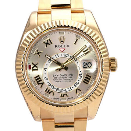Rolex Sky-Dweller 326938 Gelbgold Silber Römisch mit Zifferblatt und Oysterclasp
