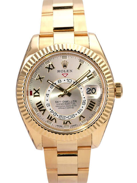 Rolex Sky-Dweller 326938 Gelbgold Silber Römisch mit Zifferblatt und Oysterclasp