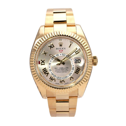 Rolex Sky-Dweller 326938 Gelbgold Silber Römisch Uhrenbild mit 18 kt Gelbgold und römischen Ziffern