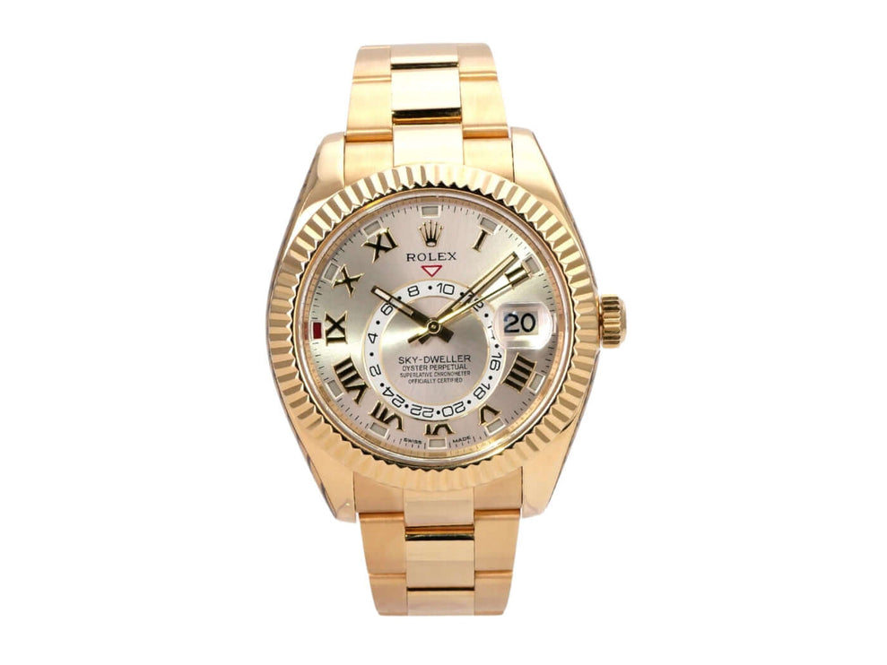 Rolex Sky-Dweller 326938 Gelbgold Silber Römisch Uhrenbild mit 18 kt Gelbgold und römischen Ziffern
