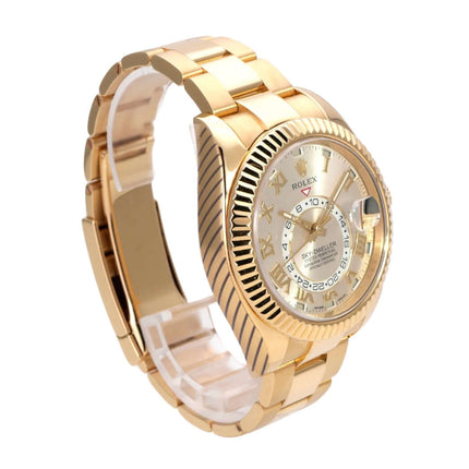 Rolex Sky-Dweller 326938 Gelbgold Silber Römisch mit poliertem Gehäuse und silberfarbenem Zifferblatt
