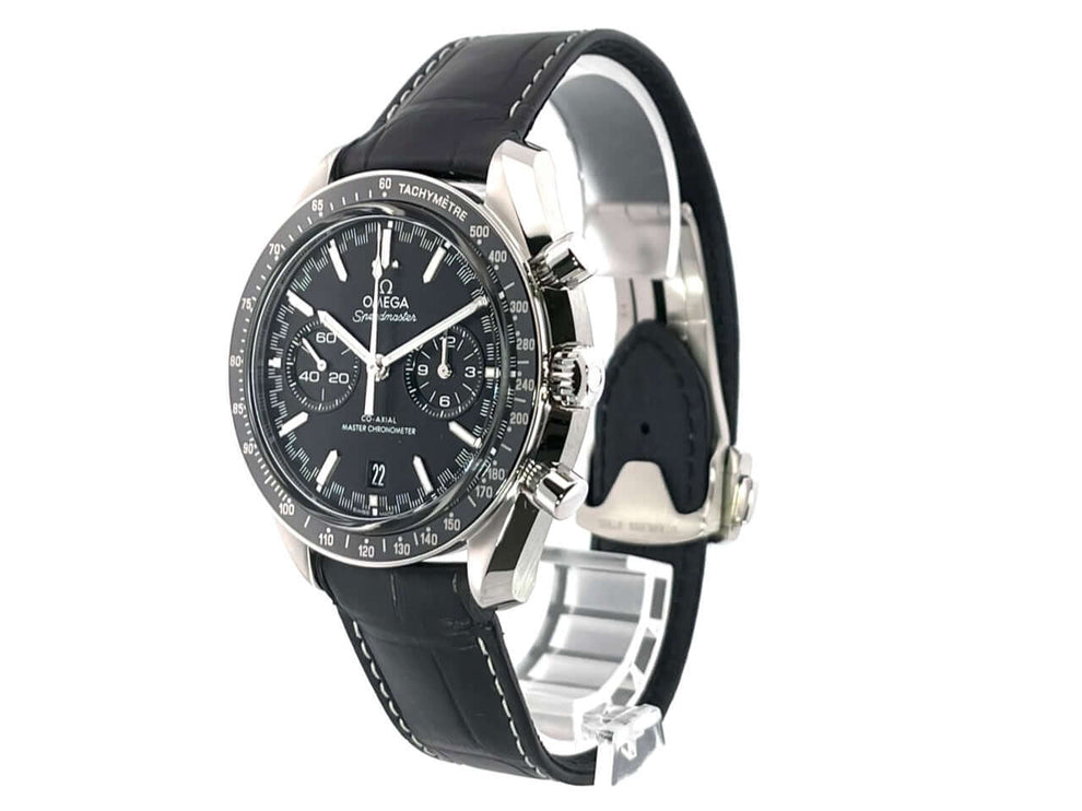 Omega Speedmaster Racing Master Chronometer 329.33.44.51.01.001 Chronograph mit schwarzem Lederband und klassischem Zifferblatt